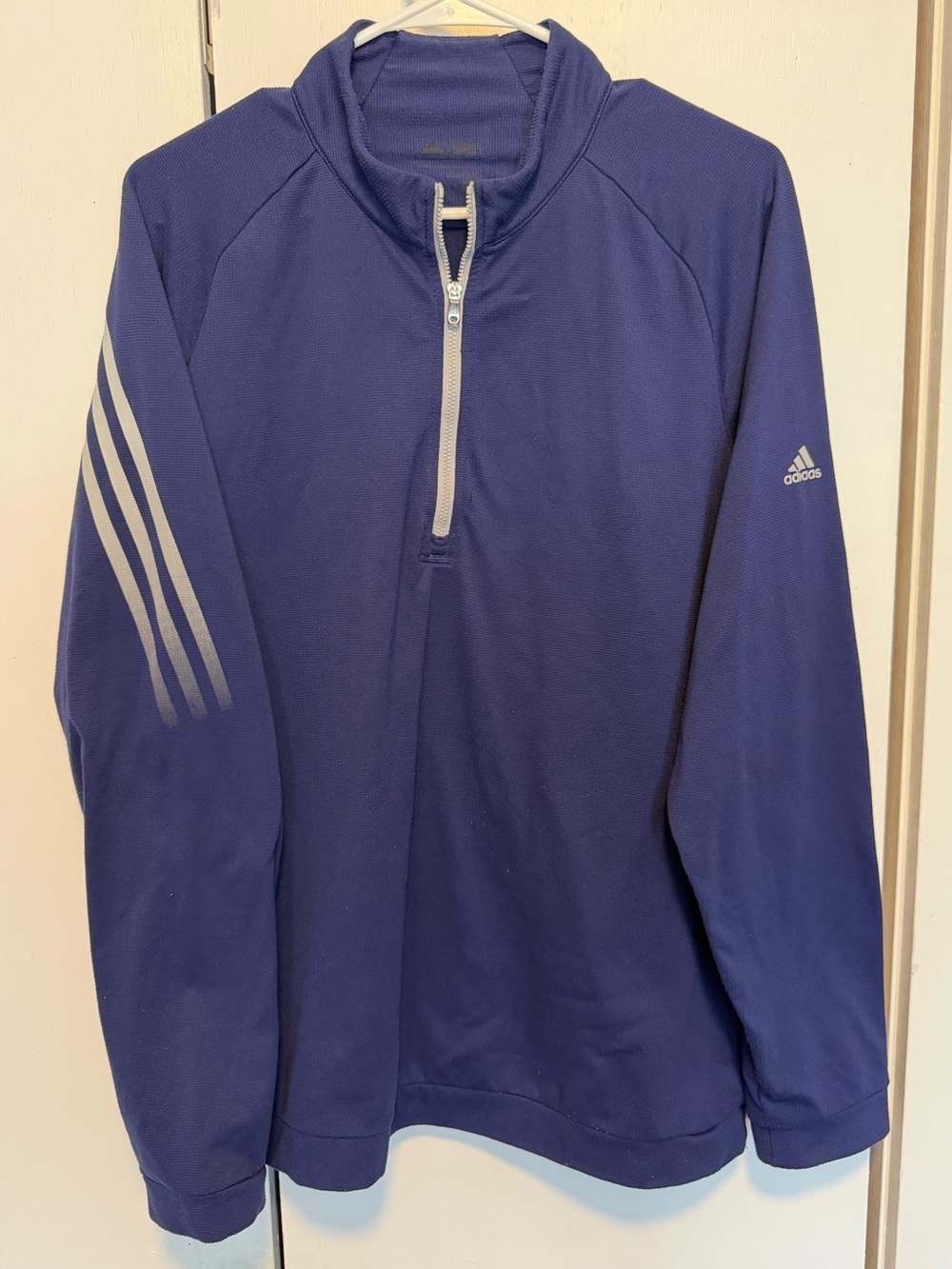 adidas Men's Blue Half-Zip Performance Jacket with Reflective Stripes